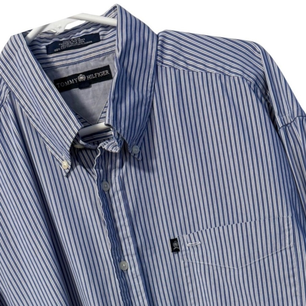 Tommy Hilfiger Button Down Shirt Mens XL Blue Striped Logo
